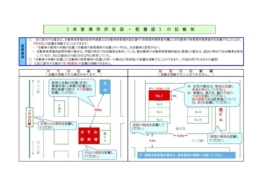 保管場所所在図・配置図の記載例(警視庁)